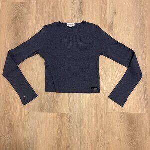 Calvin Klein Womens Sweater Cropped Ribbed Long Sleeve Top XS Y2K Blue